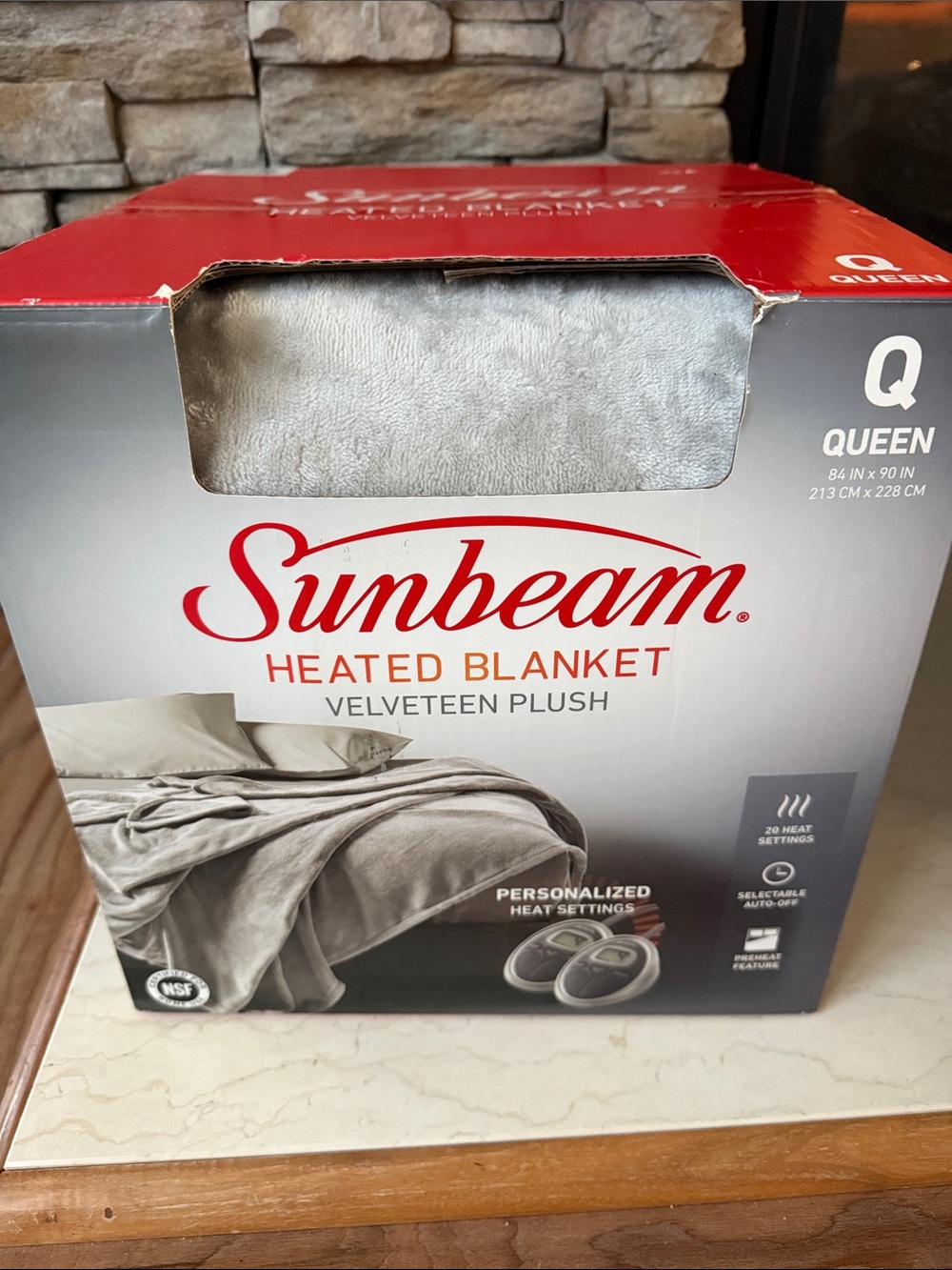 Sunbeam Queen Heated Blanket Velvet Plush 20 Heat Settings Dual Control